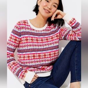 LOFT Fair Isle Pink and Blue Patterned Sweater. Size S